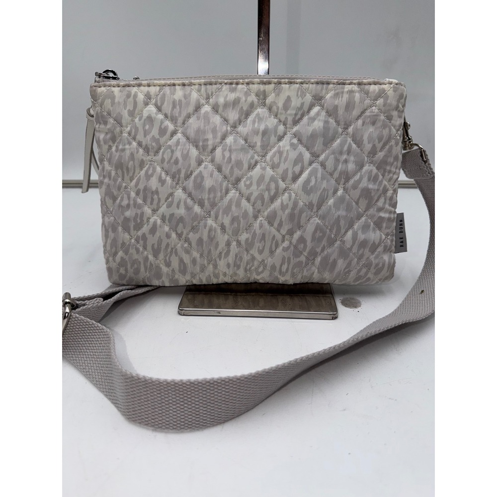 Rae Dunn Grey Leopard Quilted Crossbody Bag Double Zip Animal Print Bag